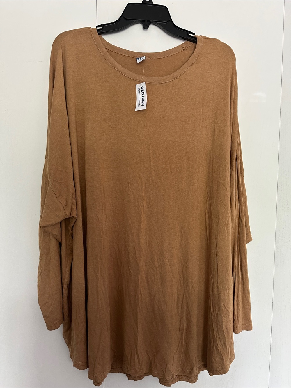 Old Navy Women's Luxe Long Sleeve Scoop Neck Tunic Top in Camel Brown